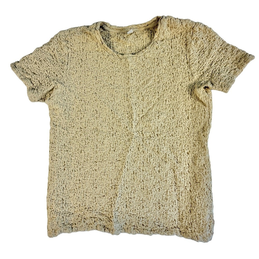 Uniqlo‎ Women Top M Cream Crinkle Textured Short Sleeve Crew Neck Casual Relaxed